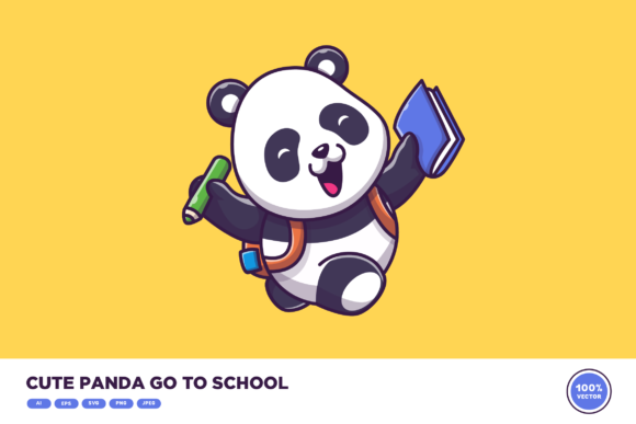 Cute Panda Go to School Graphics and Illustrations Review