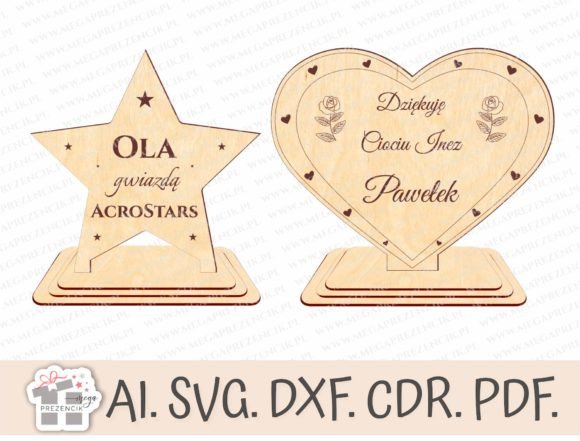 Heart and Star Laser Cut SVG Statuette Graphics