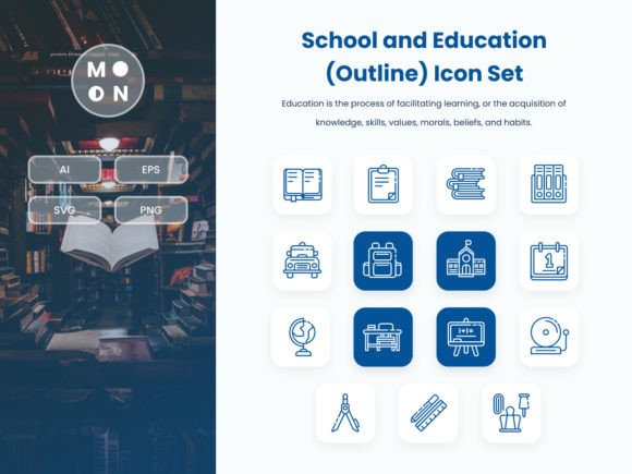 School and Education Outline Icon Set: Graphics and Icons for Branding